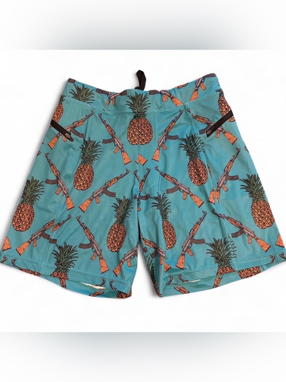 Teal Pineapple-Print Men's Athletic Shorts with Drawstring